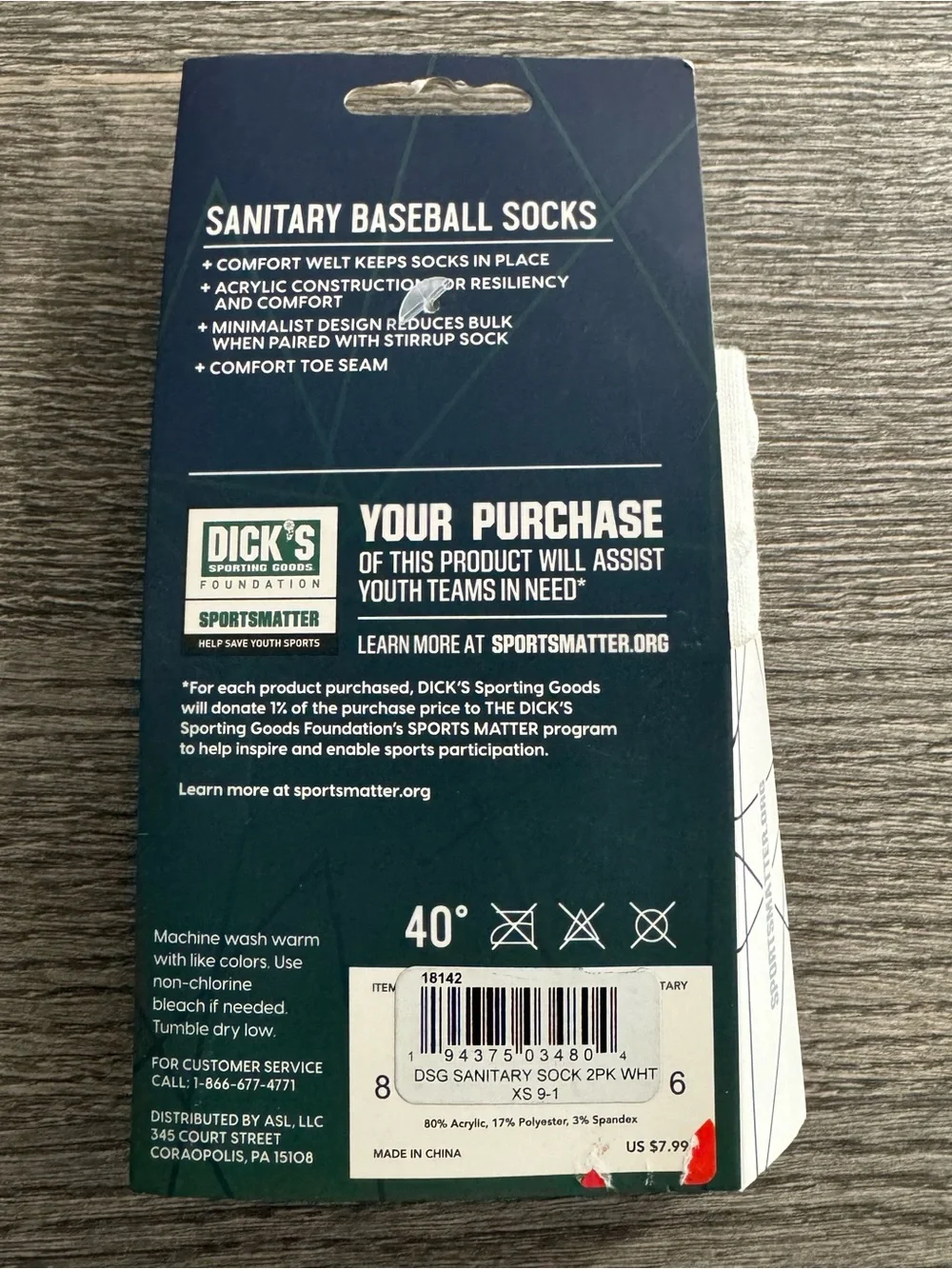 DSG Sanitary Baseball Socks Kids 2 Pack White XS Shoe Size 9K - 1Y